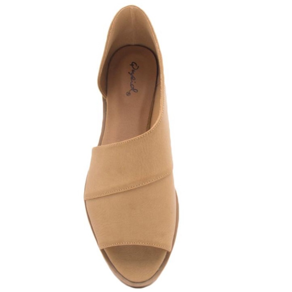 Qupid Sting Taupe Burnish Open Toe Ballerina - Picture 2 of 4